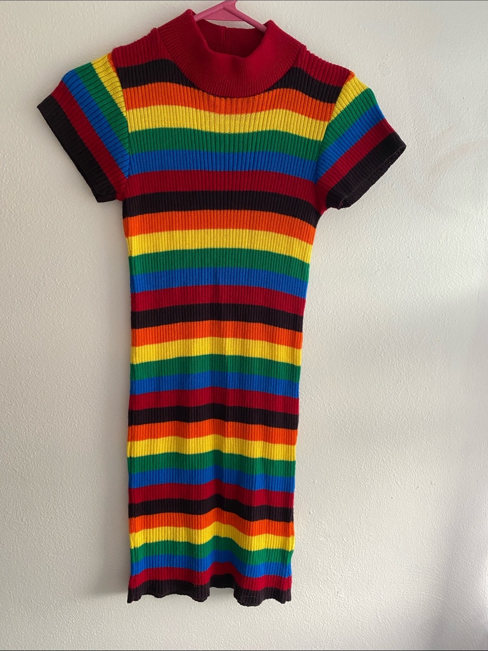 Nasty Gal Rainbow Ribbed Knit High Neck Mini Dress